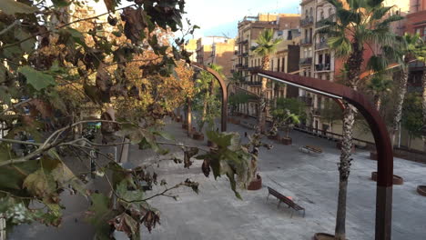 barcelona avenue rambla brasil ascending aerial panoramic view with palm trees in the morning light