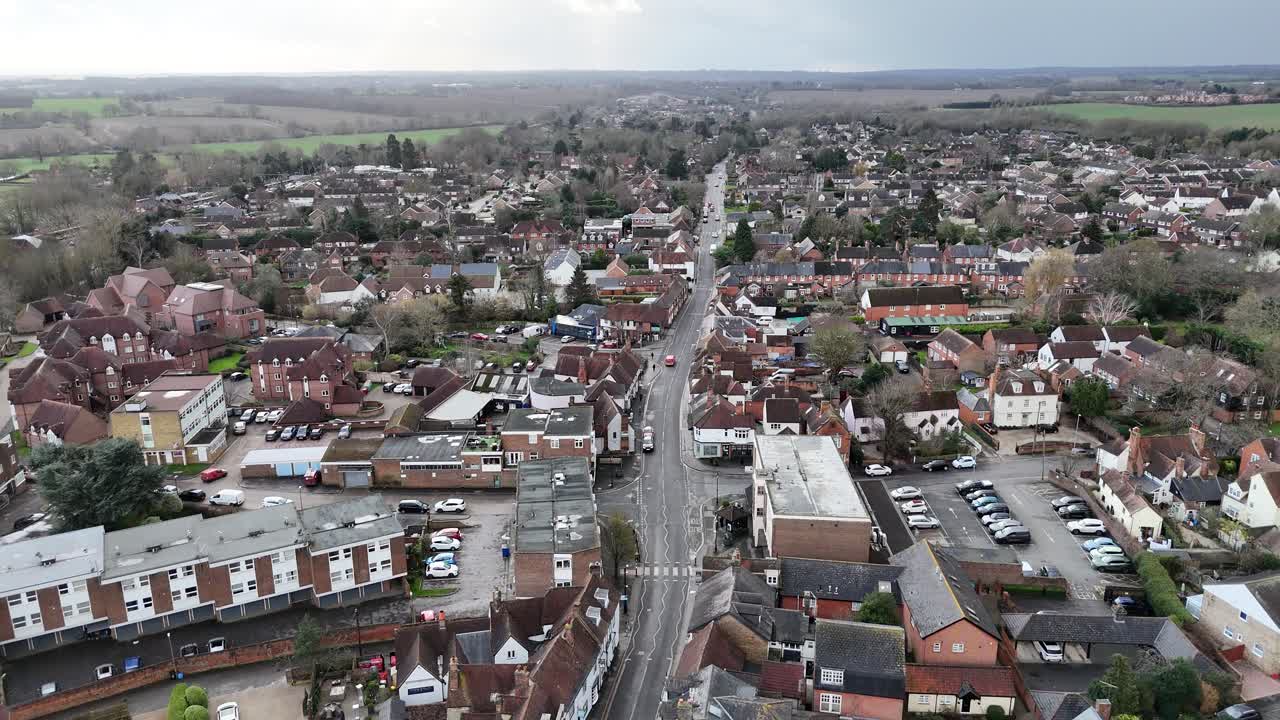 Ingatestone village Essex UK pull back drone aerial reverse reveal