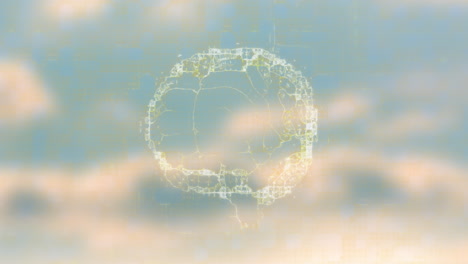 digital circular pattern animation over cloudy sky background