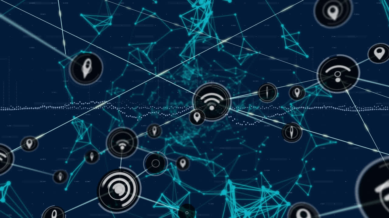 animación de la red de conexiones con iconos sobre fondo azul