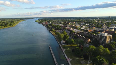 aerial view of a town by the river