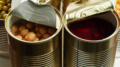open cans of canned food