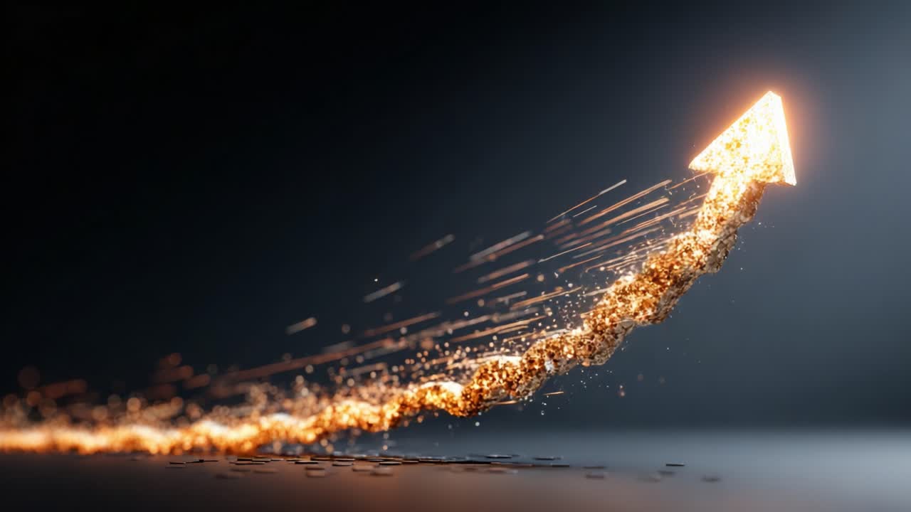 A Stunning Visual Representation of Growth with a Dynamic Arrow Emerging from a Trail of Shimmering Particles, Signifying Progress and Achievement in a Modern Style