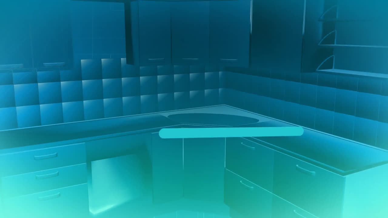 анимация смартфона с сетью иконок над кухней