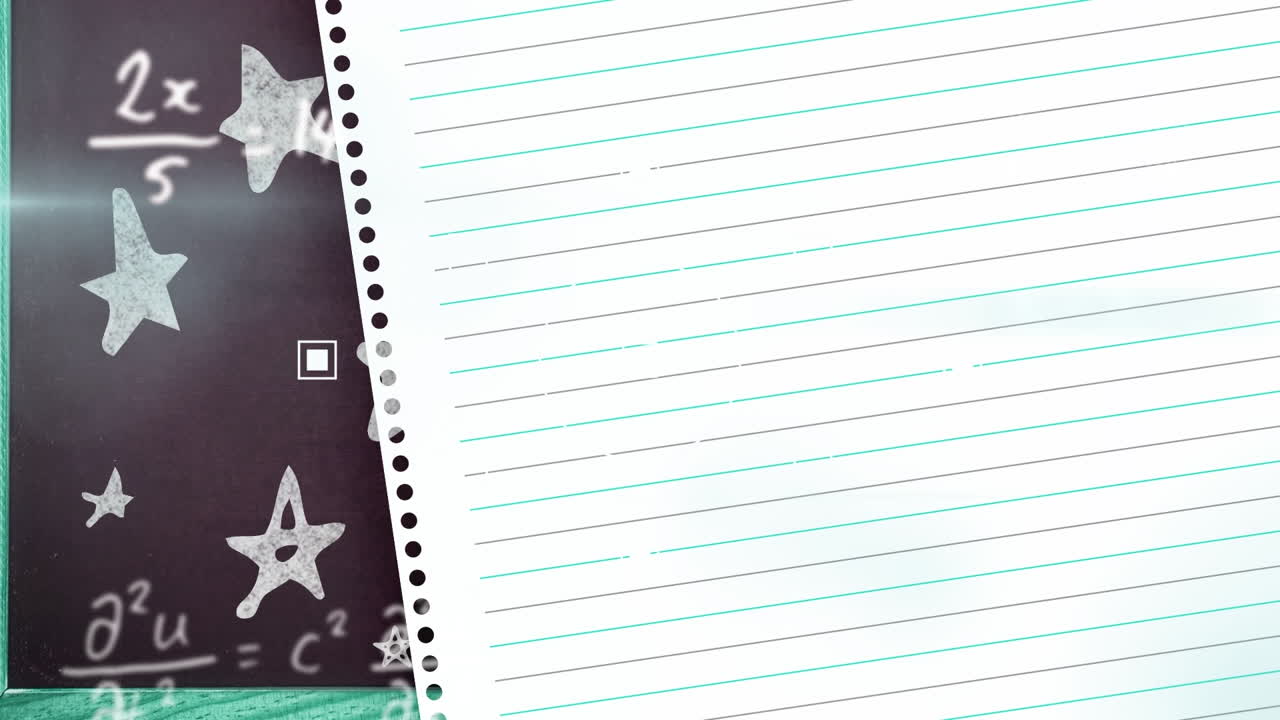 Animation of moving mathematical formulas over sheet of paper