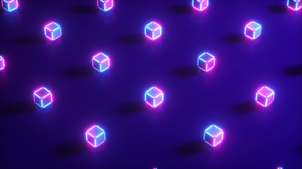 Abstract neon 3d render of geometric shapes. Computer generated loop animation. Modern colorful laser lighting background, seamless 4k loop motion design