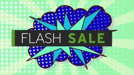 Animation-Des-Flash-Sale-Montagstextes-über-Einer-Retro-Sprechblase-Vor-Grünem,-Radialem-Hintergrund