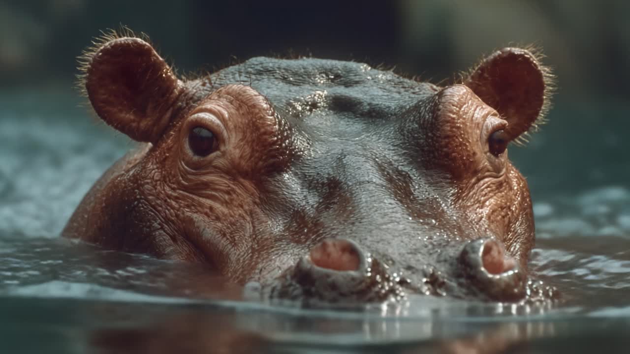 A Majestic Hippopotamus Swimming Gracefully in Water, Capturing the Essence of Wildlife Photography with Incredible Detail and Vibrant Clarity