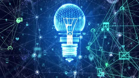 Animation-of-light-bulb,-connections-and-data-processing