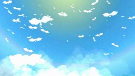 dibujo, los pájaros blancos están volando en el cielo [bucle]