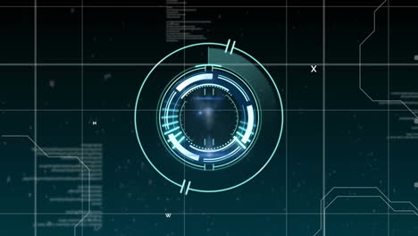 animation of scope scanning with clock over data processing on black background