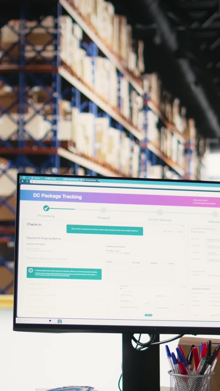 Vertical Video Empty e-commerce warehouse depot used for shipping cargo products