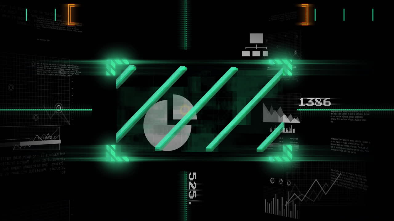 검은색 배경 위의 디지털 데이터 처리 애니메이션