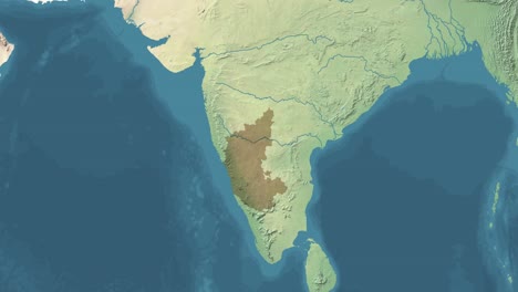 zoom in animated satelite map of karnataka state or province of india with area revealing