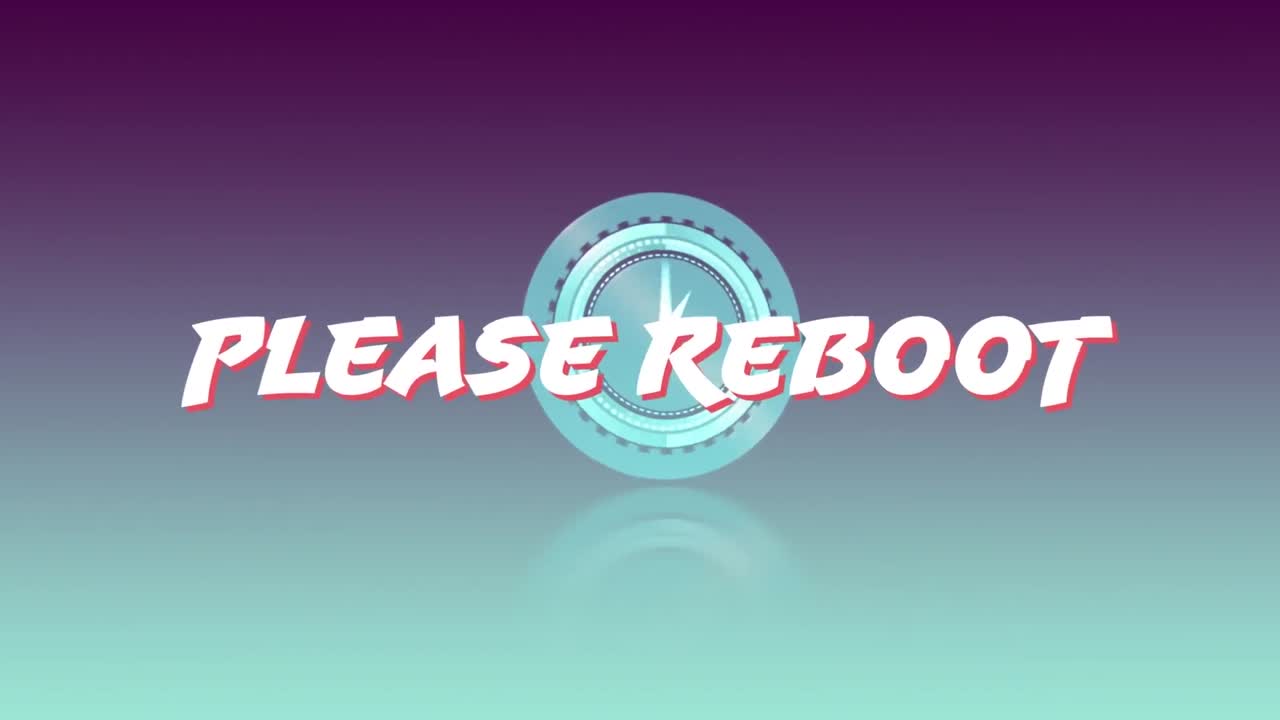 animación del texto por favor reiniciar sobre fondo púrpura y azul