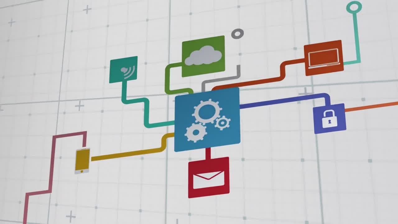⁇ 색 배경에 아이콘으로 연결 네트워크의 애니메이션