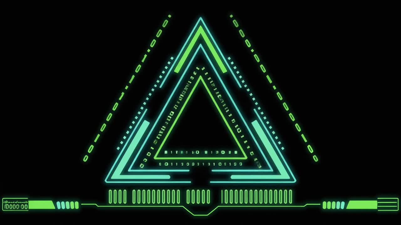 Abstract Digital Triangle HUD with Binary Code Animation