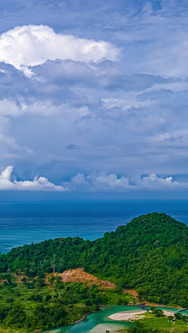 Natural ocean side paradise, clear blue water, sun and green meadow