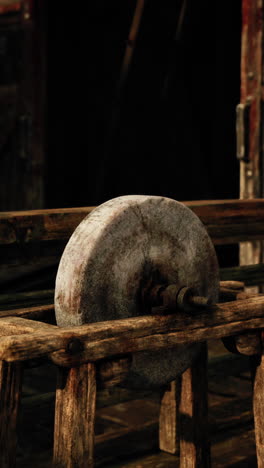 close-up of an old grinding stone