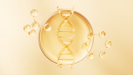 dna and golden liquid bubble, 3d rendering.