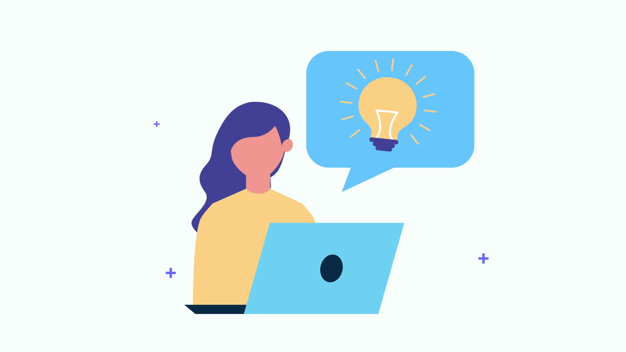 young woman using laptop with speech bubble