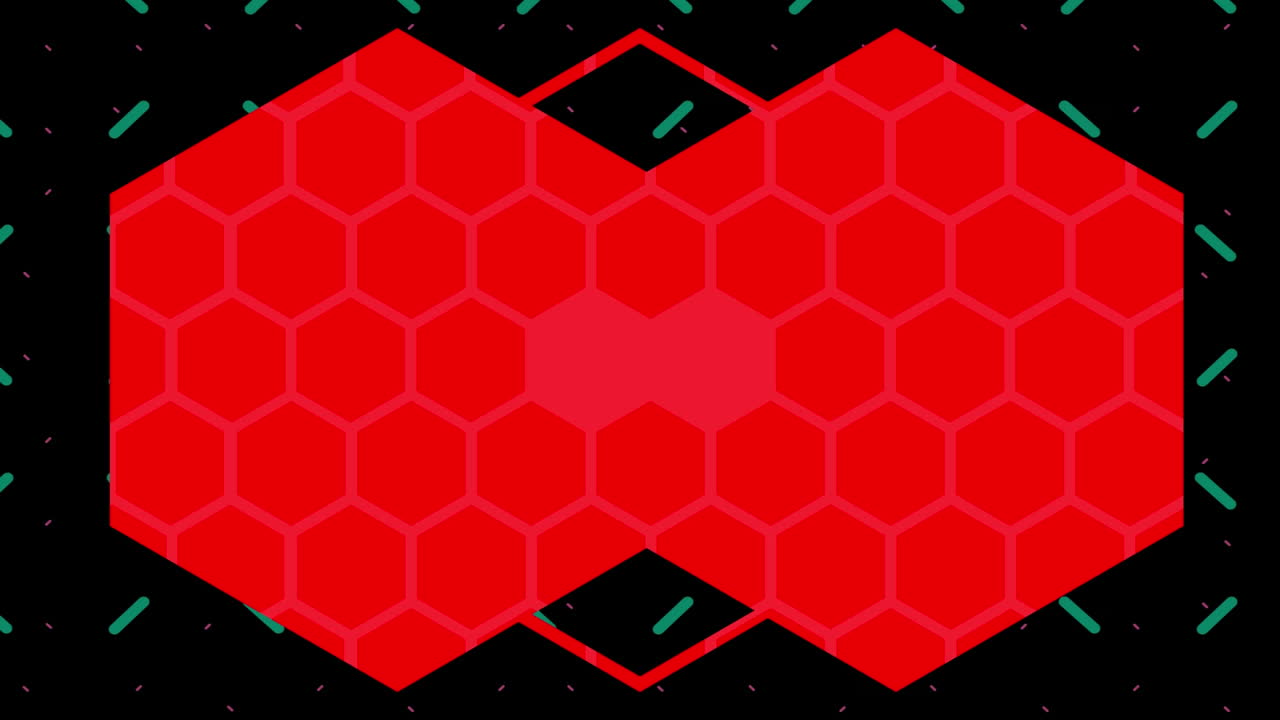 hexágonos rojos sobre una cuadrícula verde pulsante sobre un fondo negro