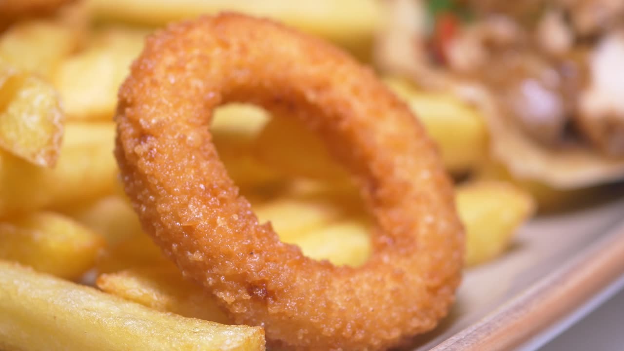 Delicious Onion Rings and Fries