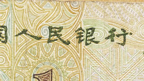 macro pan revealing people’s bank of china text on vintage renminbi banknote