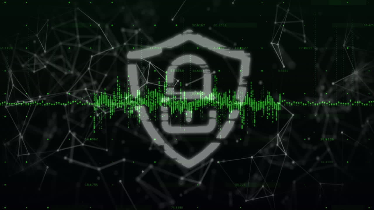 icono de candado de seguridad y procesamiento de datos a través de una red de conexiones