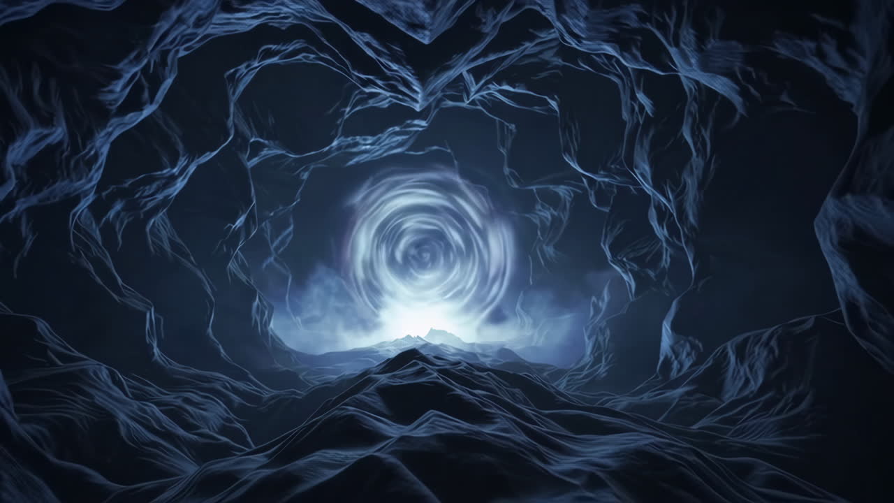 Mystical Cave Tunnel with Glowing Vortex