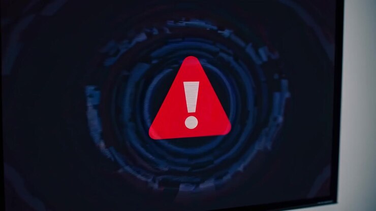 Red Exclamation Mark Warning Sign on Digital Screen