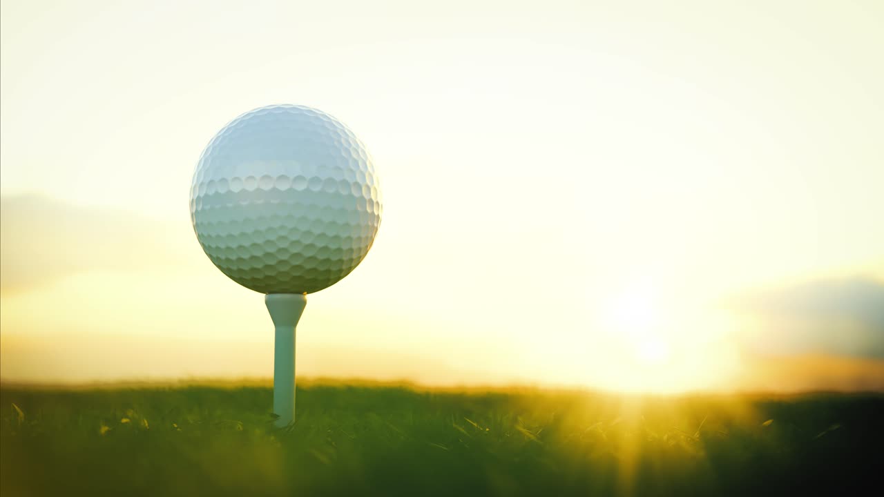 Golfbal op tee met zonsondergangachtergrond tijdens het gouden uur