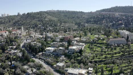 ein karem aerial view, village almond trees, jerusalem