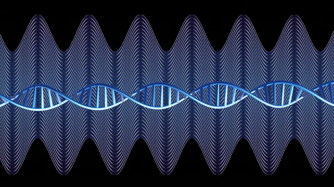 파란색 바탕에 색 구부러진 지그자그 줄무 위에 회전하는 나선형의 애니메이션
