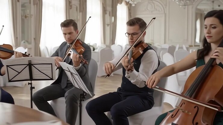 String Quartet Performing Classical Music in Elegant Banquet Hall