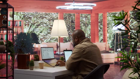 entrepreneur drafting architectural blueprints for a office space hunt