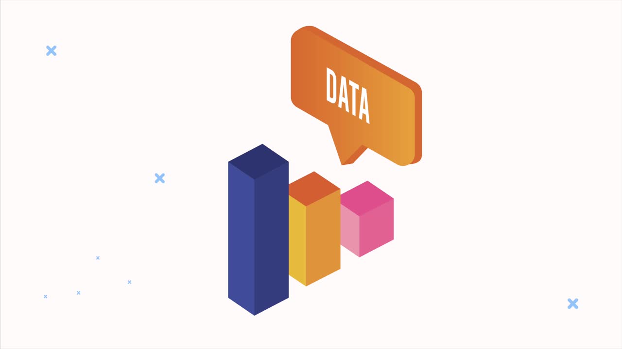 data server analysis animation with statistics bars and speech bubble