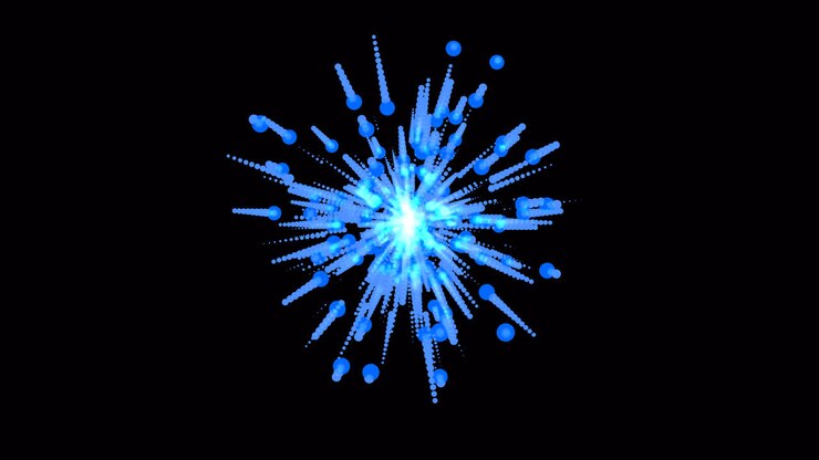 Blue particles dots moving in center with transparent background.