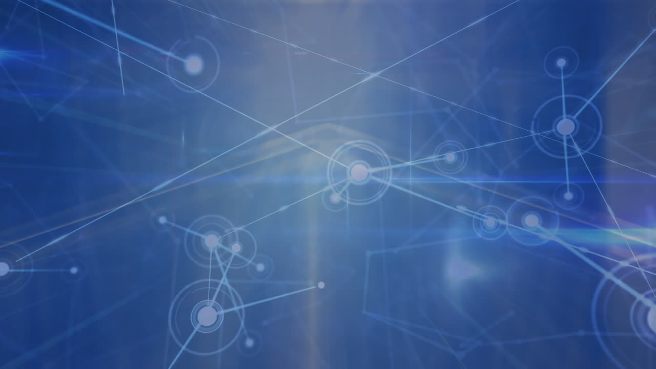 animación de la red de conexiones y senderos de luz sobre fondo azul