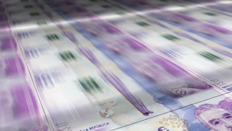 impresión de hojas de dinero de peso colombiano en bucle sin costuras