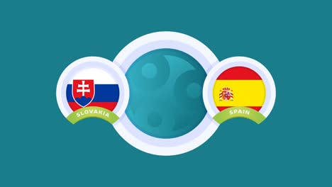 slovakia vs spain match football video animation. football 2020 championship match national flag on pole versus teams intro sport background, competition 4k animation