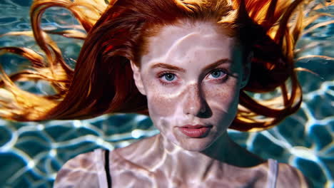 woman underwater portrait with red hair