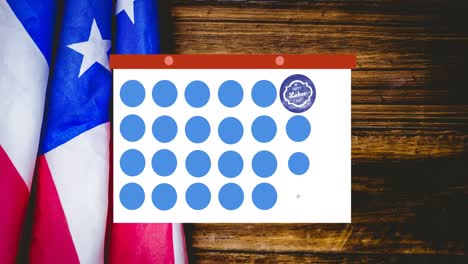 Animation-of-token-template-card-and-labor-day-text-moving-over-american-flag