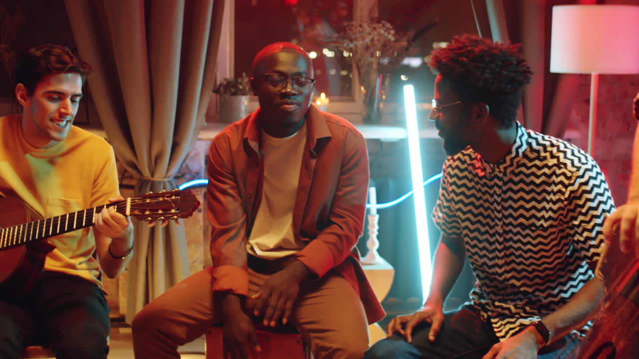 Musicians Smiling and Playing Music on Concert