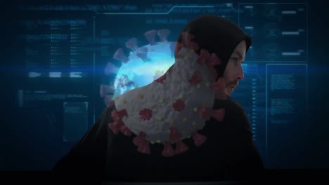 animación del procesamiento de datos sobre un hacker con una computadora portátil