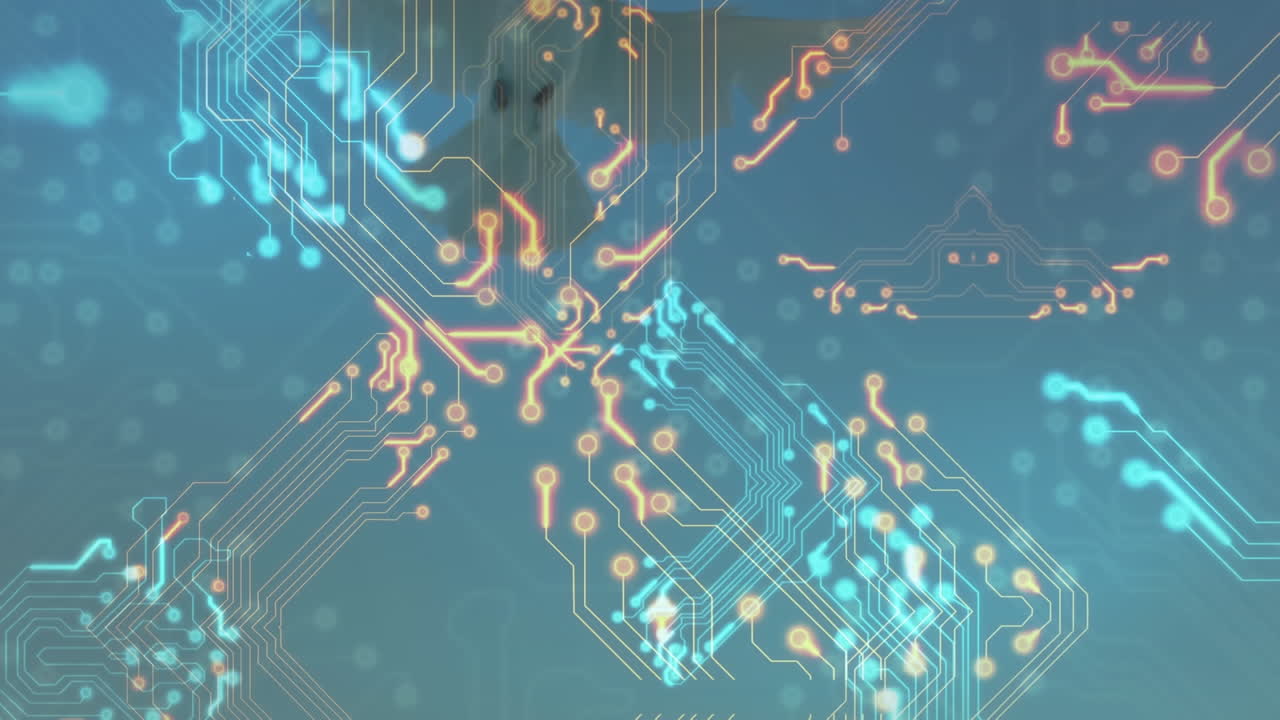 컴퓨터 회로판의 애니메이션을 비둘기 위에