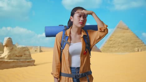tired tourist in the desert