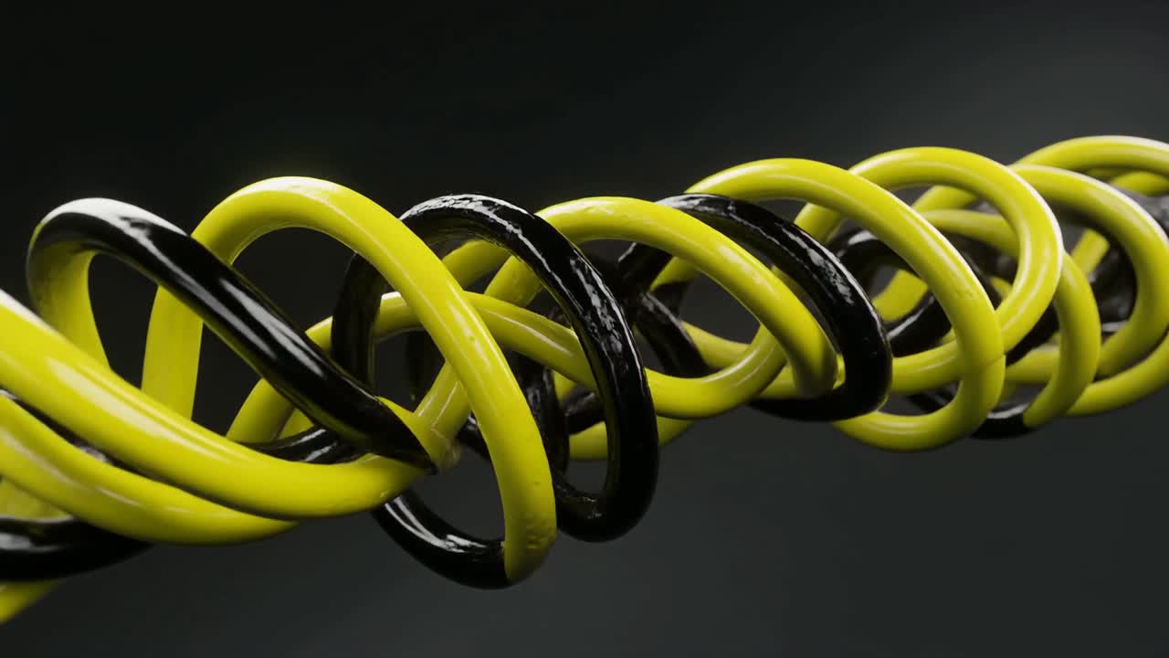 Dynamisk gul og sort sammenflettet helix, der roterer sømløst