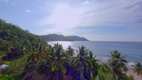 Drone-FPV-shot-Playa-El-valle-Caleton-in-Samana,-Dominican-Republic