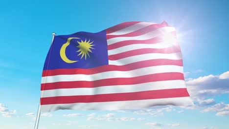 flag of malaysia with fabric structure against a cloudy sky (loopable)